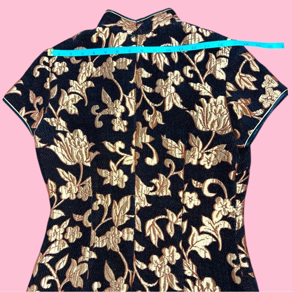 Black and Gold Floral Jacquard Cheongsam Quipao Asian Chinese Dress - Picture 12 of 16